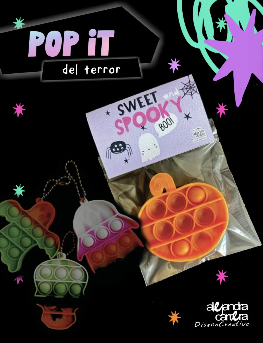Pop it del terror con formas de calabaza, fantasma y murciélago, algunos como llavero