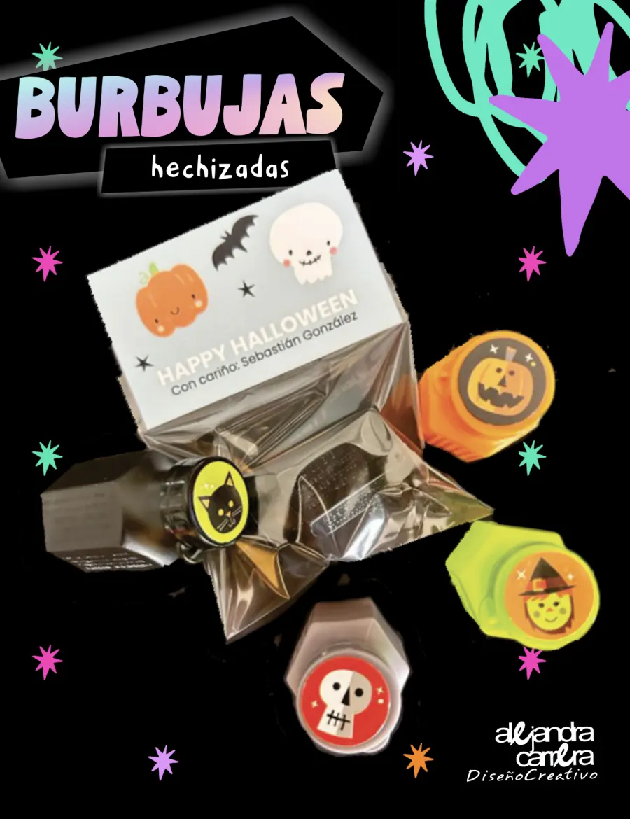 Burbujas hechizadas: frasquitos de burbujas con tapas ilustradas de Halloween